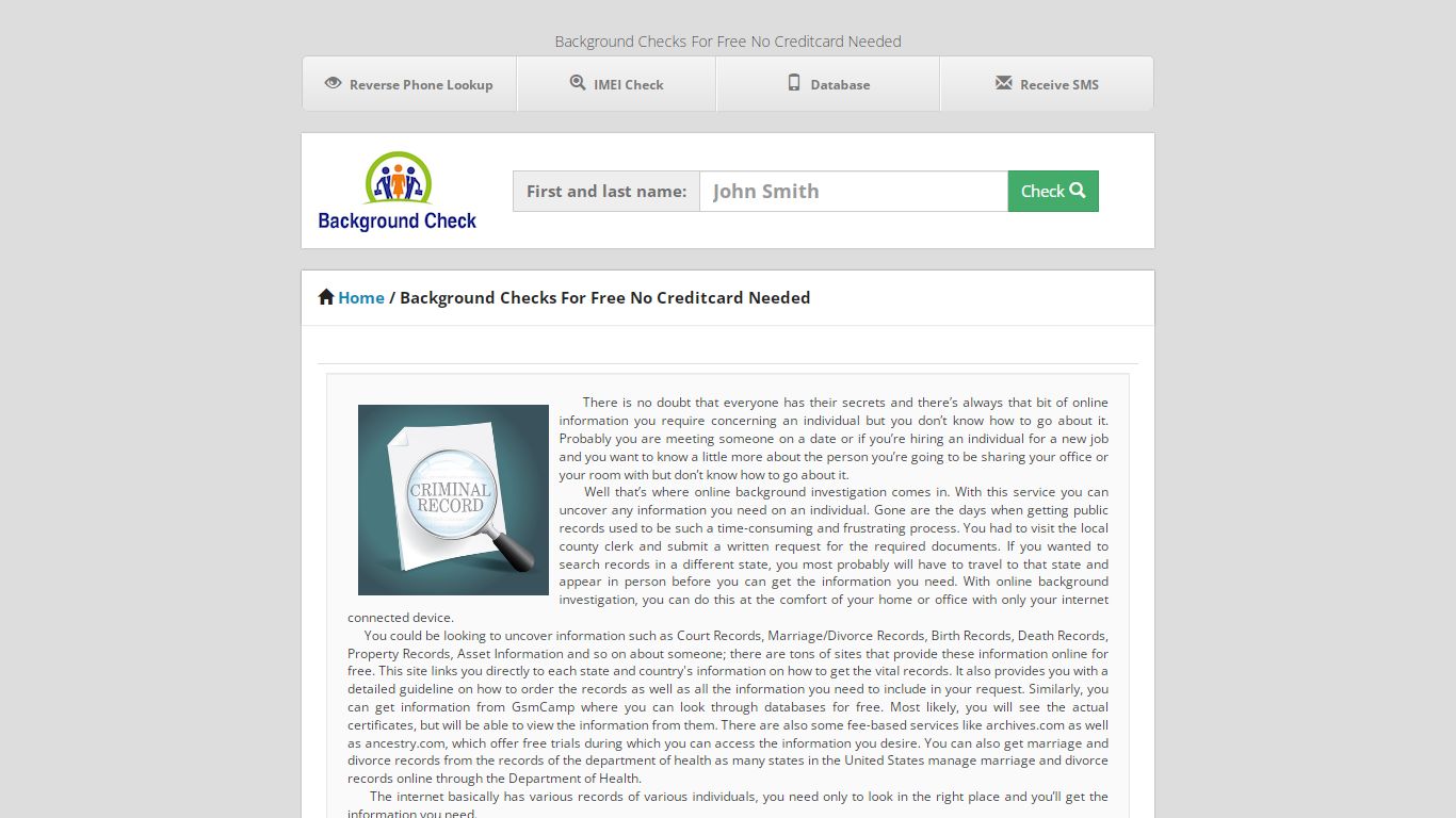Background Checks For Free No Creditcard Needed